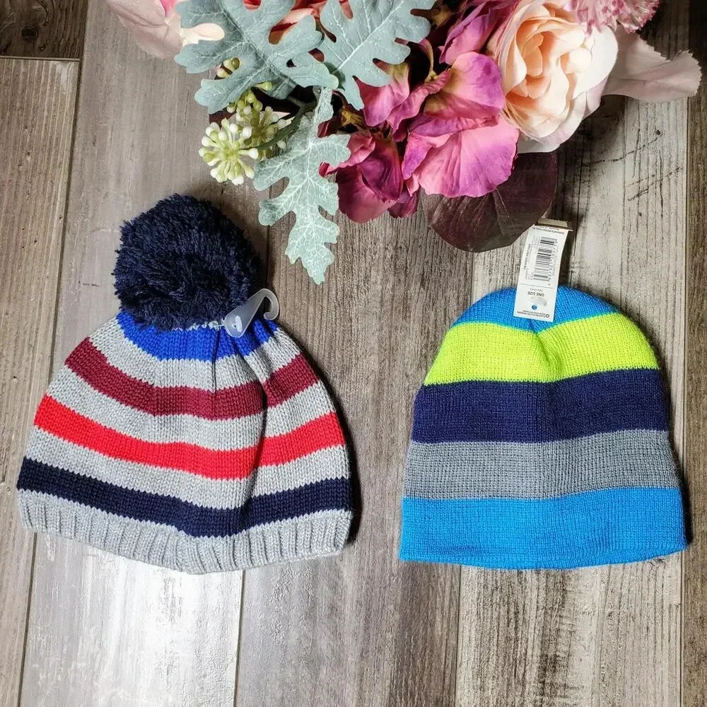 Gymboree Baby Boy Striped Knit Winter Hat Bundle - 2 Pieces